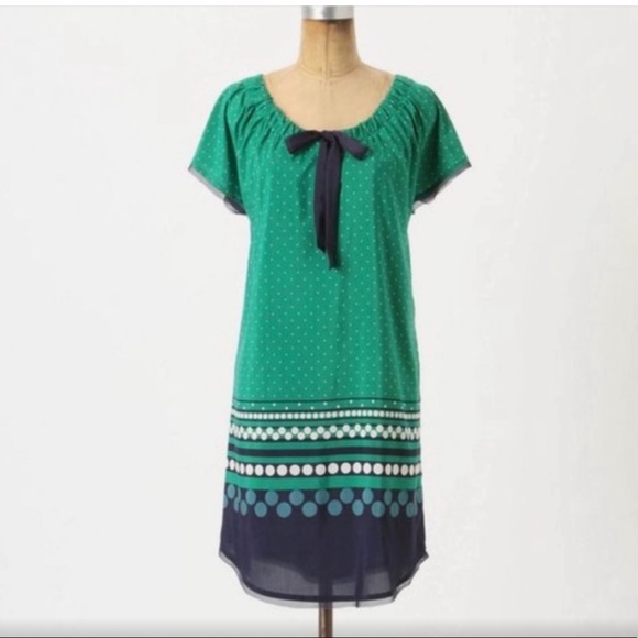 Anthropologie Dresses & Skirts - Anthropologie Allihop Silk Blend Polka Dot Short Sleeve Shift Dress Size X-Small